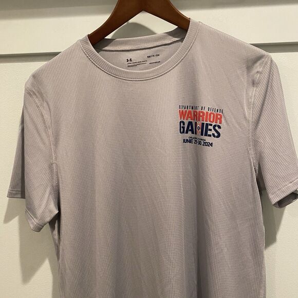 Under Armour T Shirt Men Small Gray Warrior Games Loose Heat Gear Short Sleeve - Picture 4 of 13